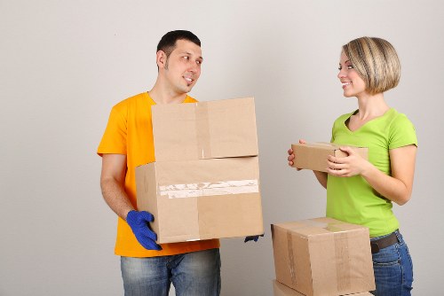 Packed business furniture and office equipment ready for transport